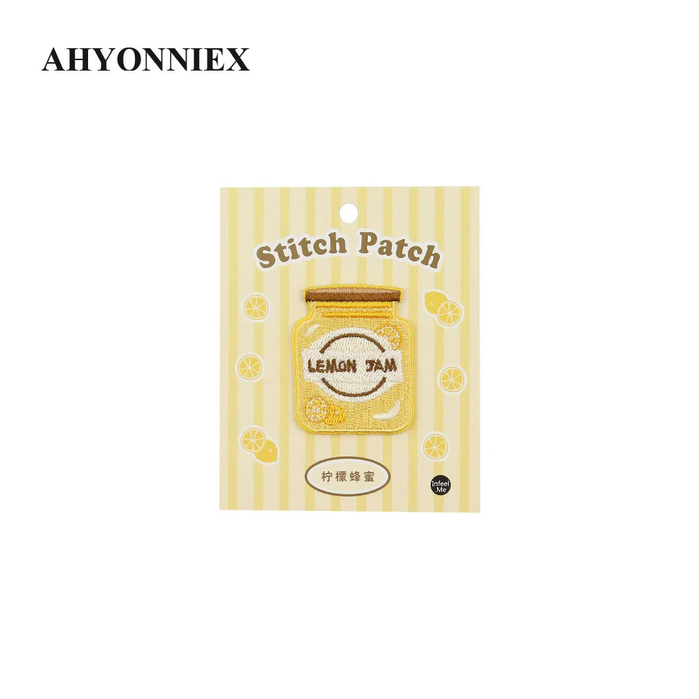 AHYONNIEX 1 Piece Embroidered Cute Milk Soda Jams Patches Clothes Bags DIY Applique Embroidery Parches Iron On Patch for Clothes