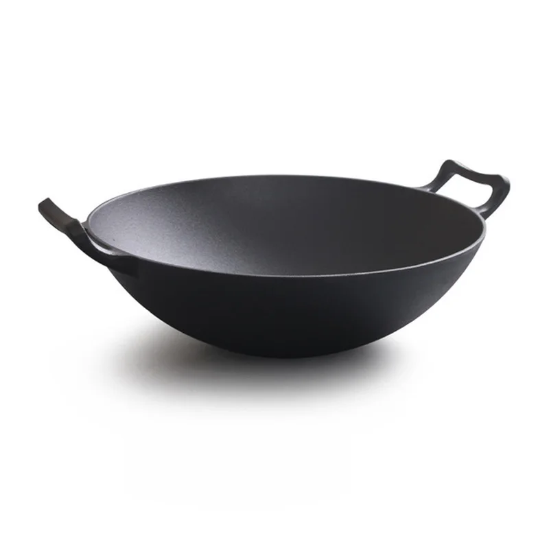 

Cast iron wok with double ears and round bottom wok Old-fashioned cast iron wok 32cm36cm wok stew pot household wok