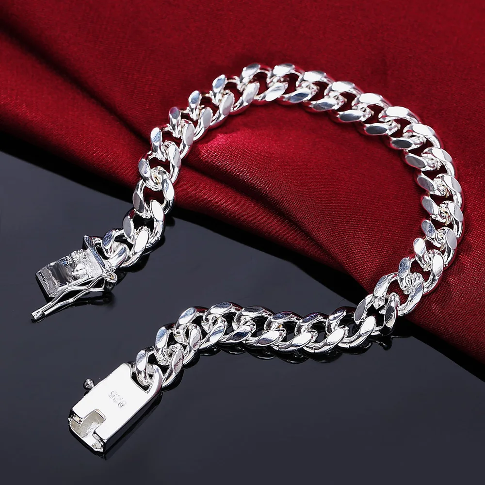 925 Sterling Silver Men'S Bracelet 10mm Trim Charm Bracelet New High Quality Fashion Bracelet Jewelry Christmas Gift