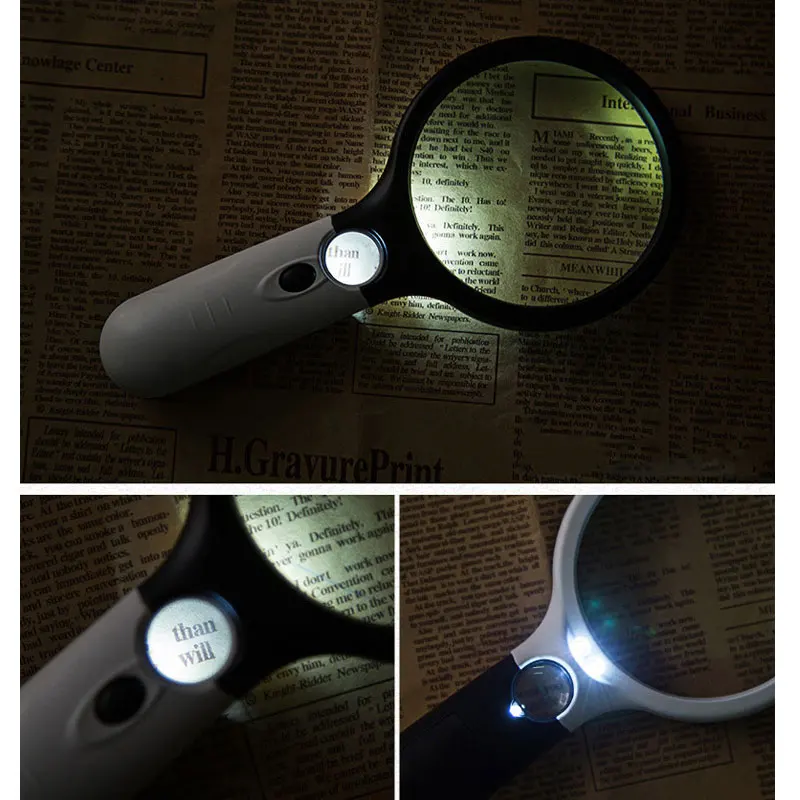 3X 45X Magnifying Glass Handheld Reading Illuminated Magnifier With 3 LED Light Seniors loupe Jewelry Repair Tool