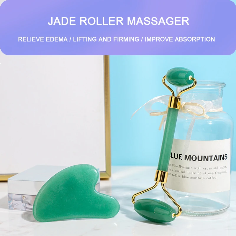 

Natural Jade Gua Sha Stone Board Double Roller Jade Facial Massage for Face Neck Back Body Face Massager Scrapers Tools