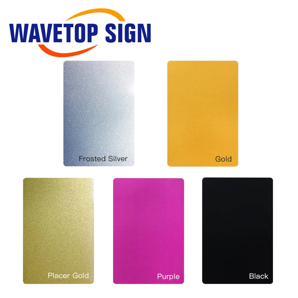 Material de teste multicolorido da folha do metal da liga de alumínio do cartão de nome do negócio dos pces t 100mm de wavetopsign 0.3 para a máquina da marcação do laser