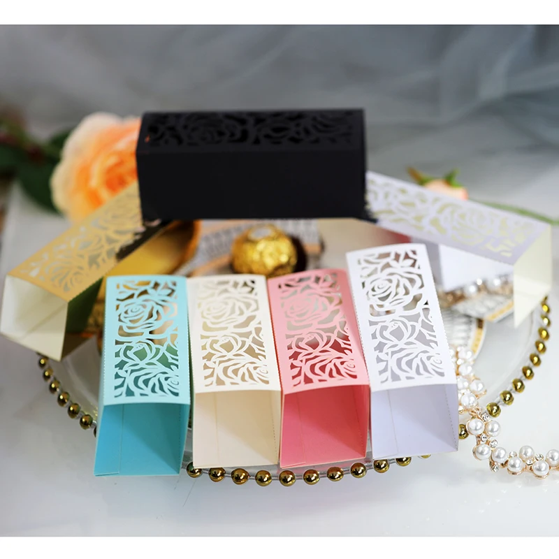 10/50/100pcs Rose Flower Laser Cut Candy Box Favors And Gift Boxes DIY Chocolate Box Birthday Christmas Party Wedding Decoration