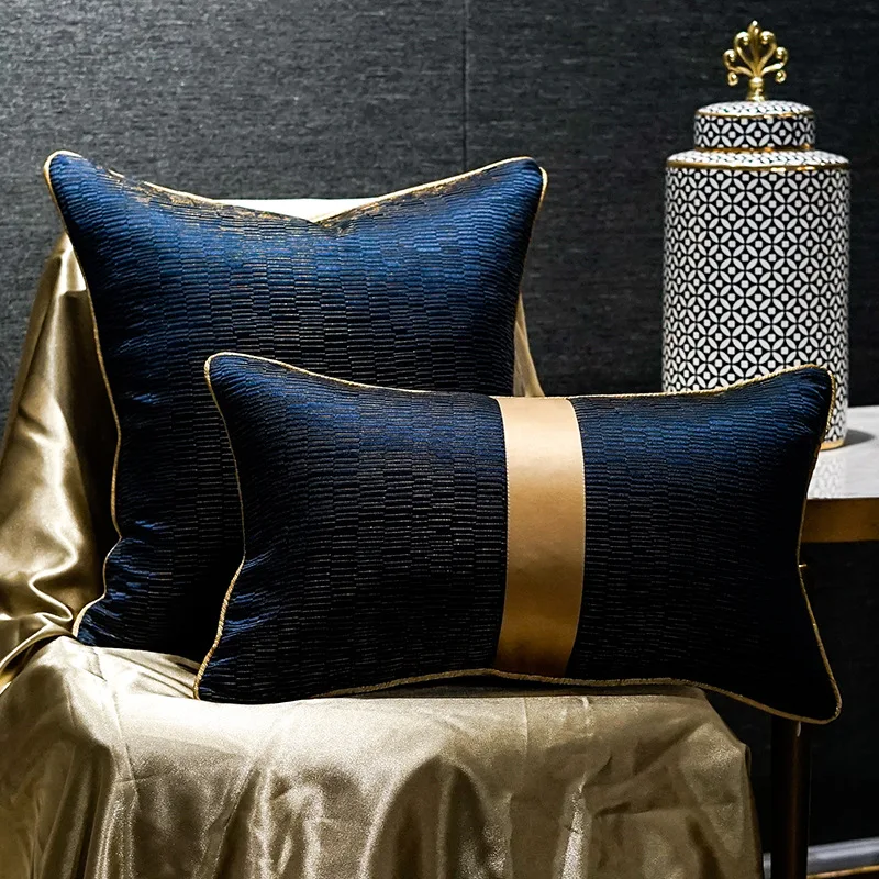 

Luxury Blue gold cushions car pillow Decorative cushion Simple cushion cover office Nordic Jacquard