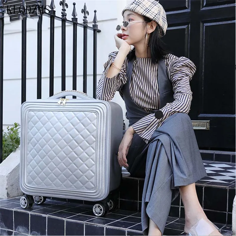 KLQDZMS 16’’18’20’’24 Inch New Women\'s Luxury Rolling Luggage Set PVC Fashion Suitcase On Wheels PU Personalized Suitcase