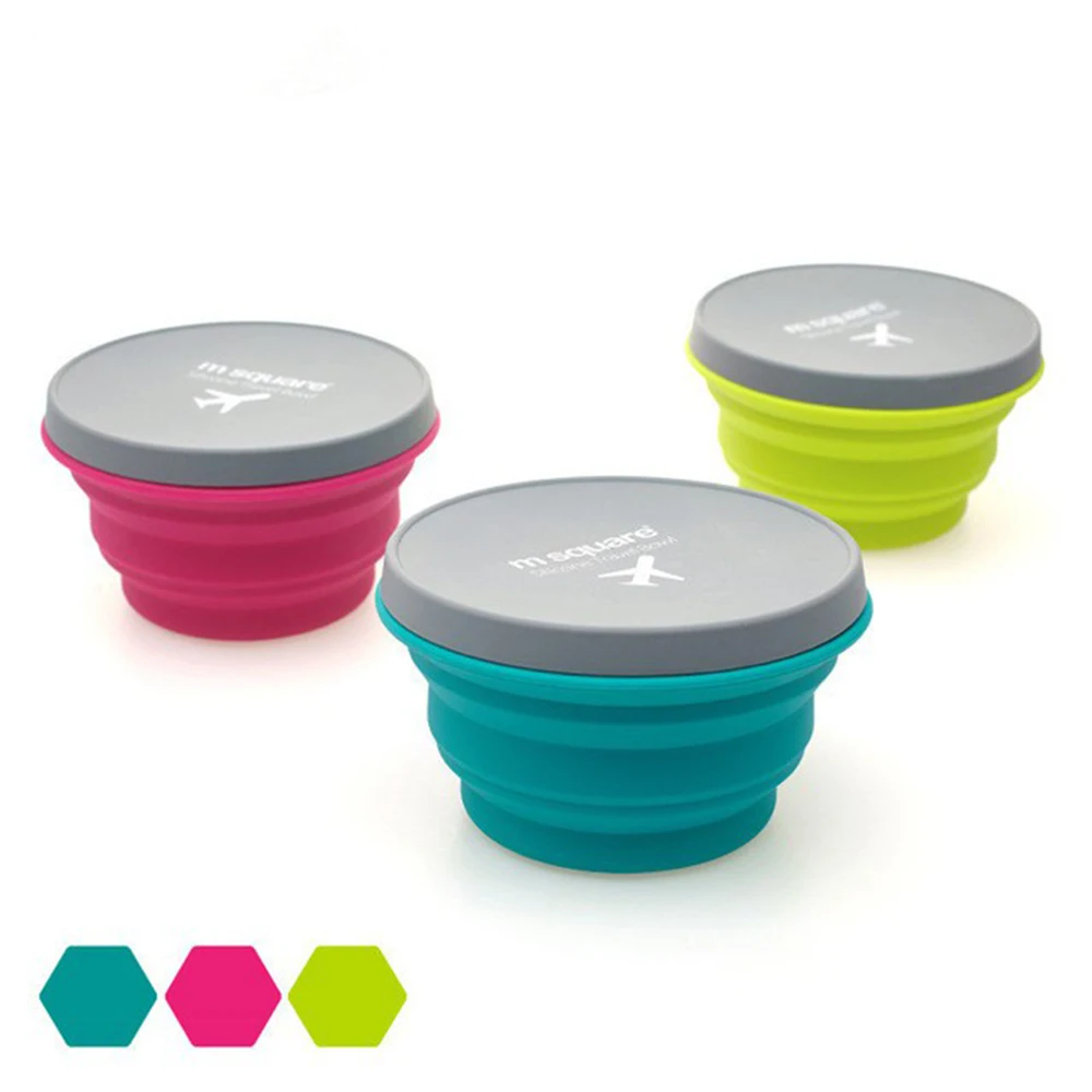 Food Grade Silicone Portable Plates Travel Outdoor Food Containers Folding Home Cup Collapsible Bowls with Lids for Camping