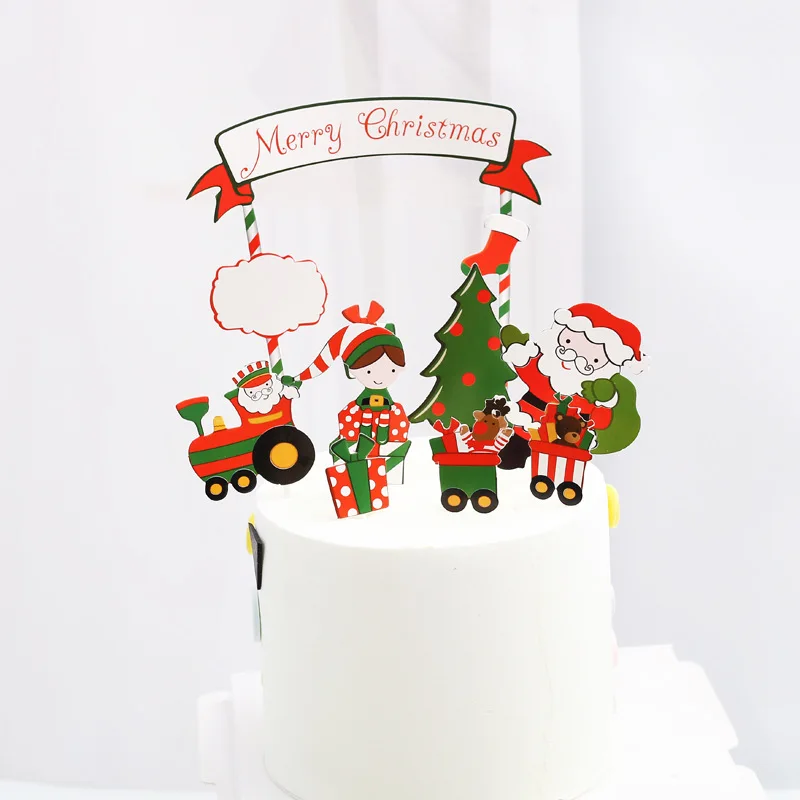 Merry Christmas Letter Cake Topper Santa Claus Snowman Train Cake Topper Decoration Christmas Decorations for Home Table