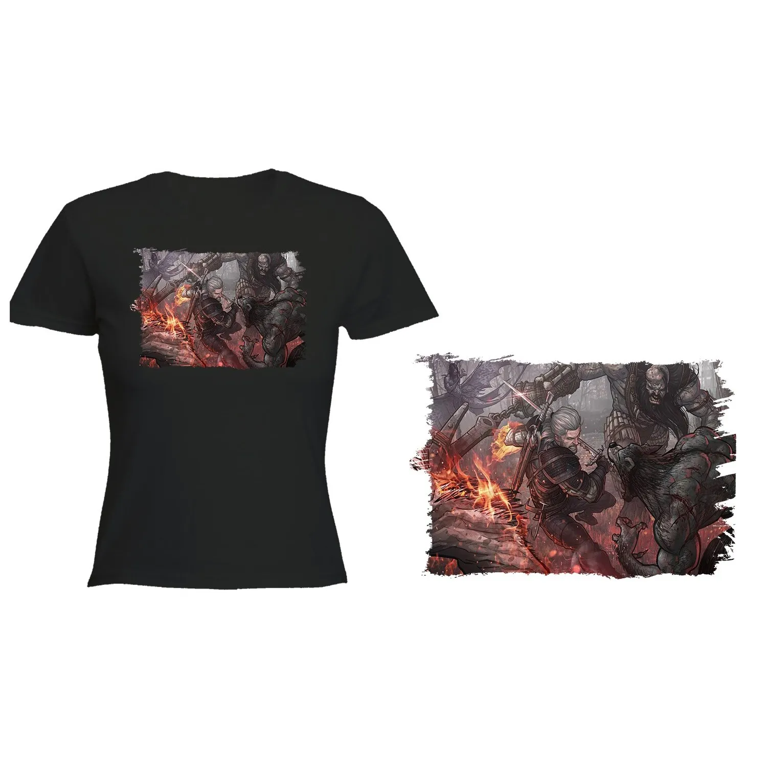 WOMENS BLACK T-SHIRT SWORDSMAN WITCH COMBAT T-shirt