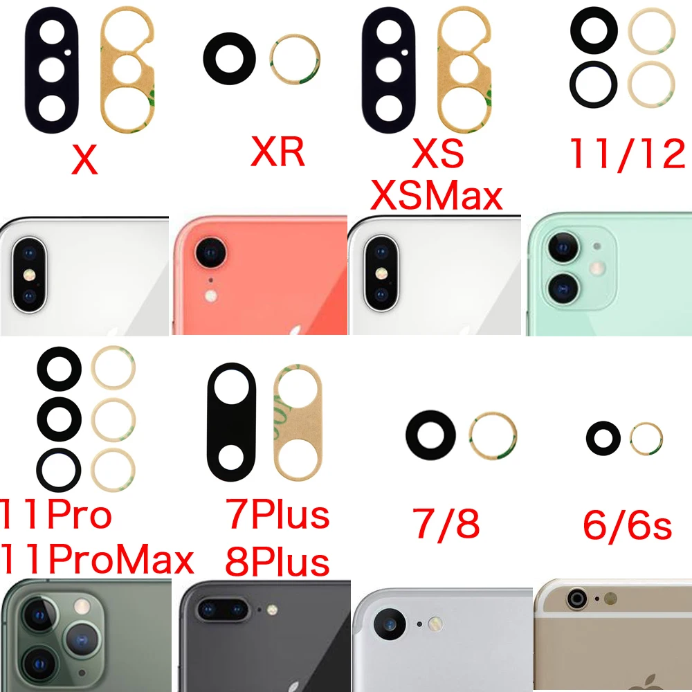 Rear Back Camera Lens Glass For iPhone 7 7P 8 Plus X XR XS XSMax 11 12 13 Mini Pro Max Cover With Adhesive Replacement Parts