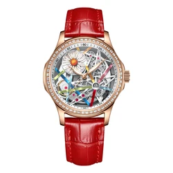 HANBORO orologio da donna orologi di lusso da donna orologio da polso al quarzo moda impermeabile zaffiro scava fuori il cinturino in pelle con quadrante floreale