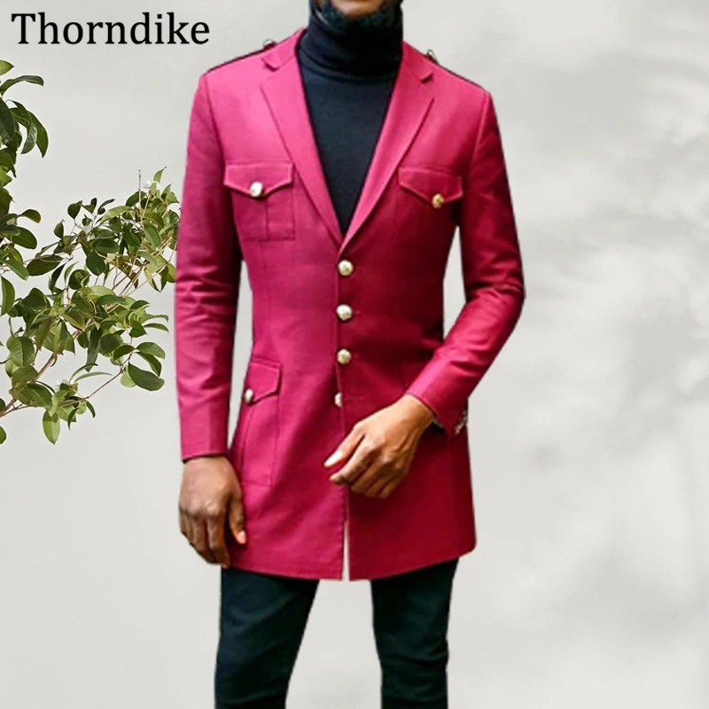 

Thorndike 2021 Men Suits With Pockets,Custom Made Long Blazer And Black Pants,Notched Lapel Single Breasred Groom Wedding Tuxedo