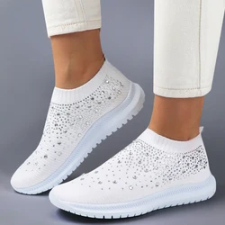 Women Flats Sneakers Crystal Fashion Bling Sneakers Casual Slip On Sock Trainers Summer Women Vulcanize Shoe Zapatillas Mujer