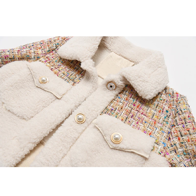 MOLAN Elegant Woman Jacket Lamb Cashmere Fashion Patchwork Long Sleeve Faux Fur Winter Jacket Waem Thick Female Chic Outwear