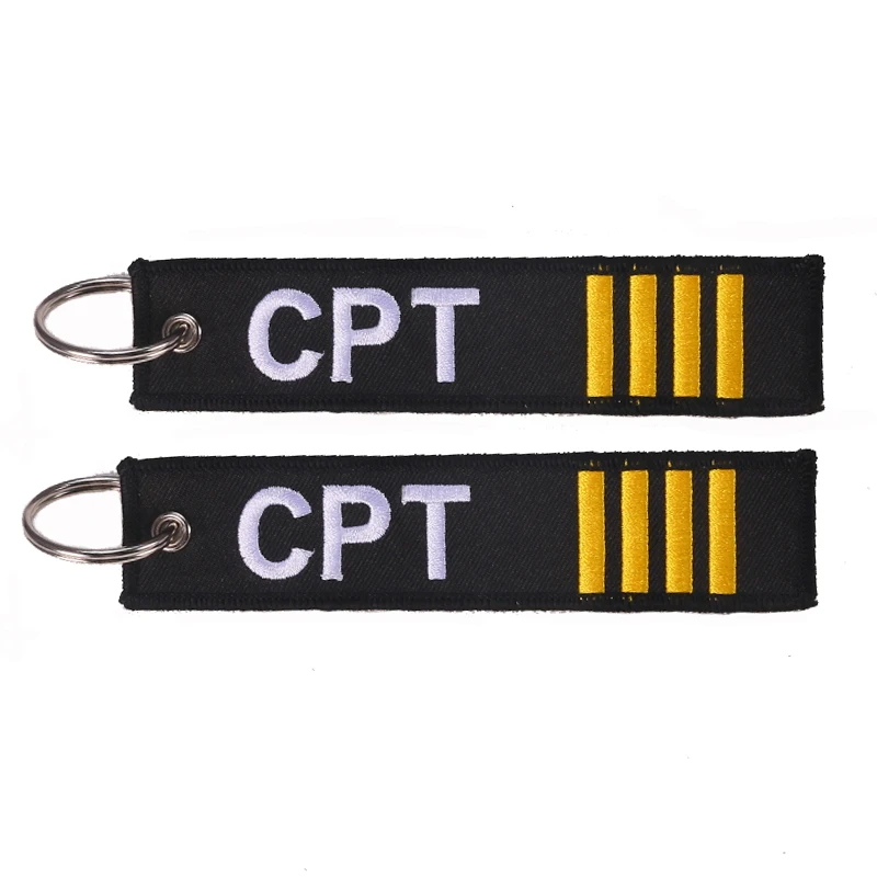 20 PCS Wholesale CPT Aviation Key Chains for Pilots Yellow Embroidery Key Ring Chain for Aviation Gifts Fashion Keychain Jewelry