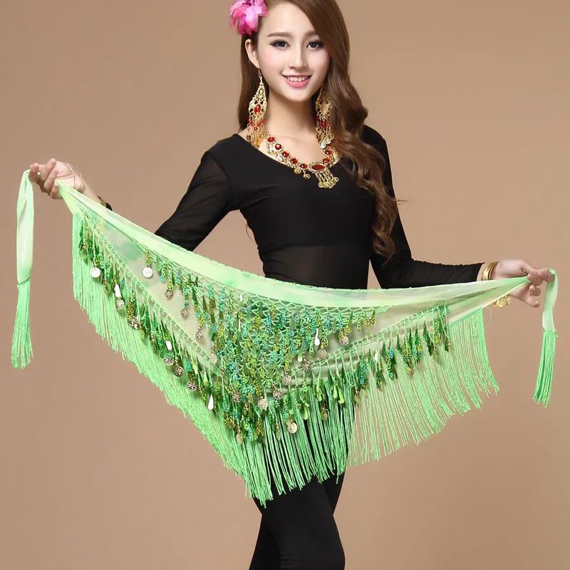 Belly Dance Waist Chain Tassel Waistband Gradient Hip Scarf Sequined Gold Coin Wild Beginner Triangle Bandana Indian Dance Waist