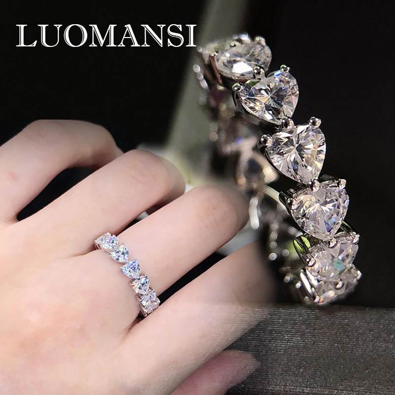 Luomansi 100% Sterling Silver 925 Ring Girl High Carbon Diamond Gem Rings Party Wedding High Jewelry Wholesale