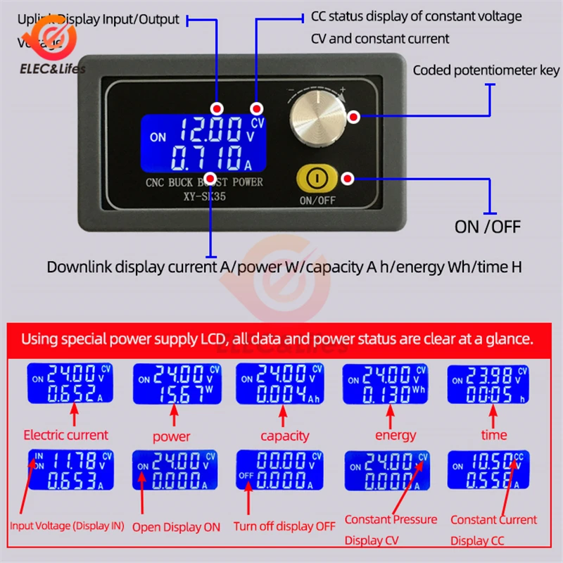 LCD Digital step up down adjustable DC voltage stabilized 5V 12V 24V solar charger constant voltage current power supply module