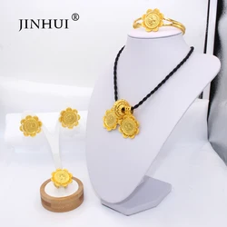 Ethiopian gold color jewelry sets Coin Pendant Necklace Earring Ring for women African wedding bridal gifts