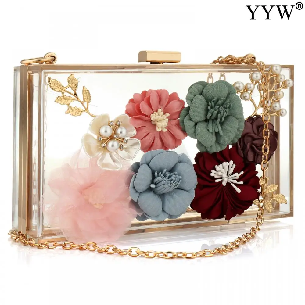 

Elegant Women Acrylic Clutch Bag Box Bag Floral Exquisite Design Shoulder Transparent For Ladies Party Wedding Female Clutches