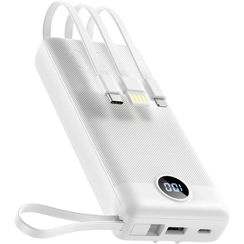 Portable Charger with Built in Cable,20000mAh Ultra Slim USB C Power Bank with 4 Outputs, External Battery Pack