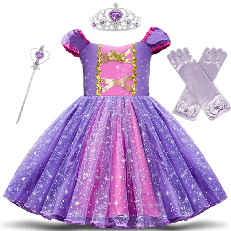 Girl Christmas Shiny Princess Dress Toddler Babi Birthday Party Vestidos Kids Tutu Gown Clothes Children Evening Cosplay Costume