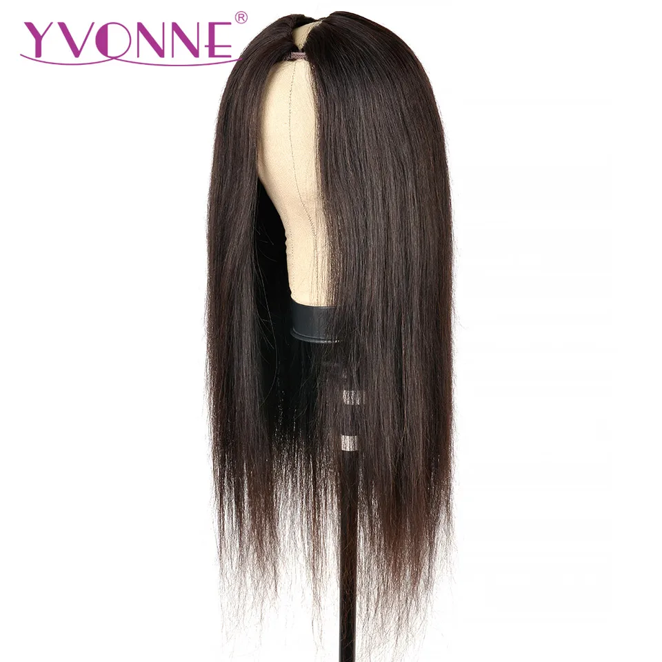 YVONNE Straight Human Hair Thin Part Wig 100% Virgin Hair U Part Wig Natural Color