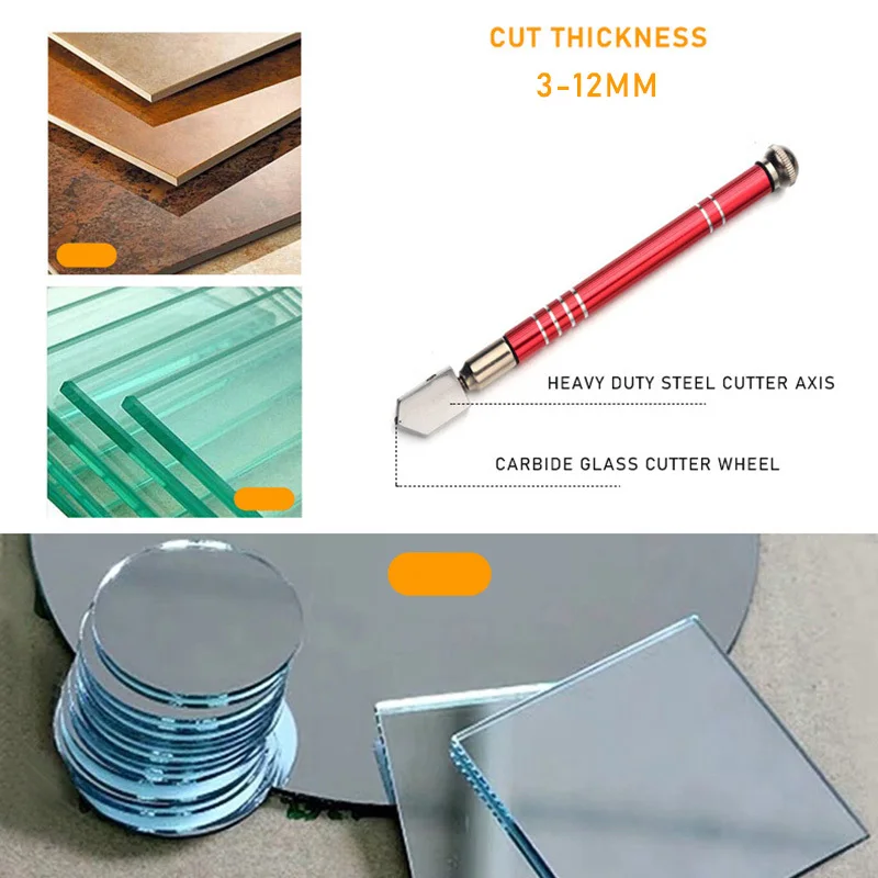 Cortador de vidrio profesional portátil, hoja de rueda antideslizante, mango de Metal para bricolaje, espejo de azulejos, herramientas manuales de corte, 1 ud.