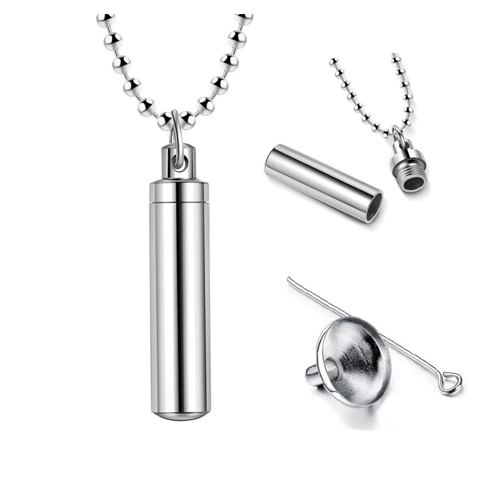 Simple Bar Small Bottle Tube Pendant Necklace Silver Stainless Steel Cremation Jewelry Ash Urn Necklace Memorial Keepsake