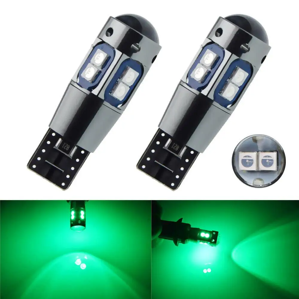 

10Pcs Green 12V Car T10 W5W 194 192 3030 10SMD Canbus Error Free LED Bulb For Clearance Light License Plate Lights