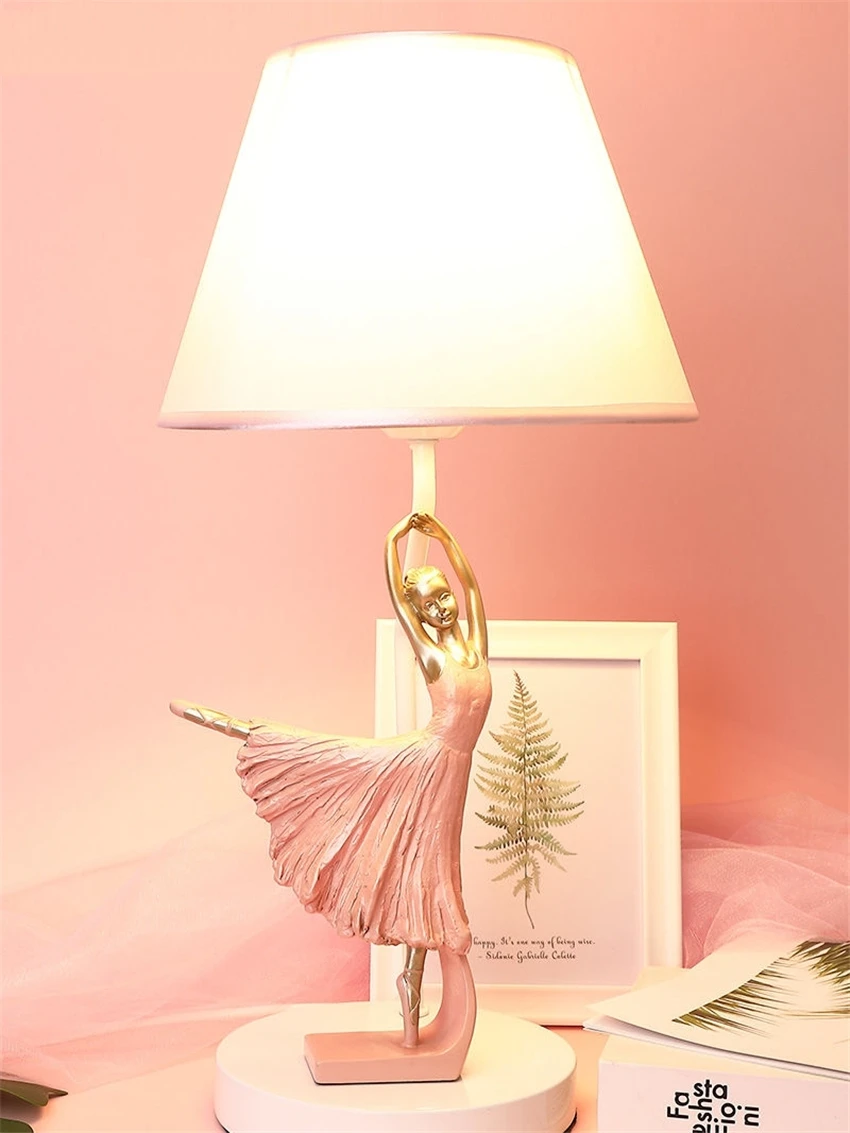 Nordic Modern Pink Ballet Table Lamps Bedroom Girl Princess Room Cute Dream Decoration Children's Desk Lights Bedside Lighting