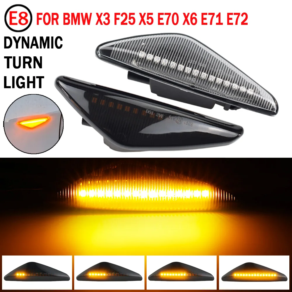 2pcs Smoke Lens LED Dynamic Side Marker Light Turn Signal Indicator Repeater Light For BMW X3 F25 X5 E70 X6 E71 E72 2008-2014