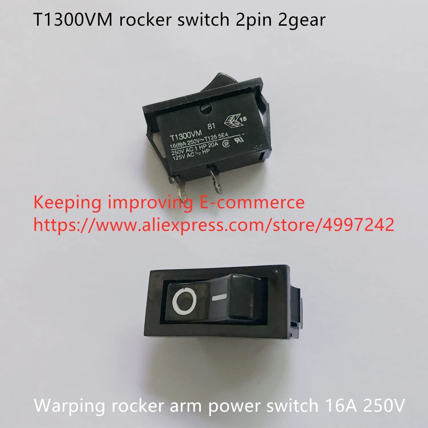 Original new 100% T1300VM rocker switch 2pin 2gear warping rocker arm power switch 16A 250V