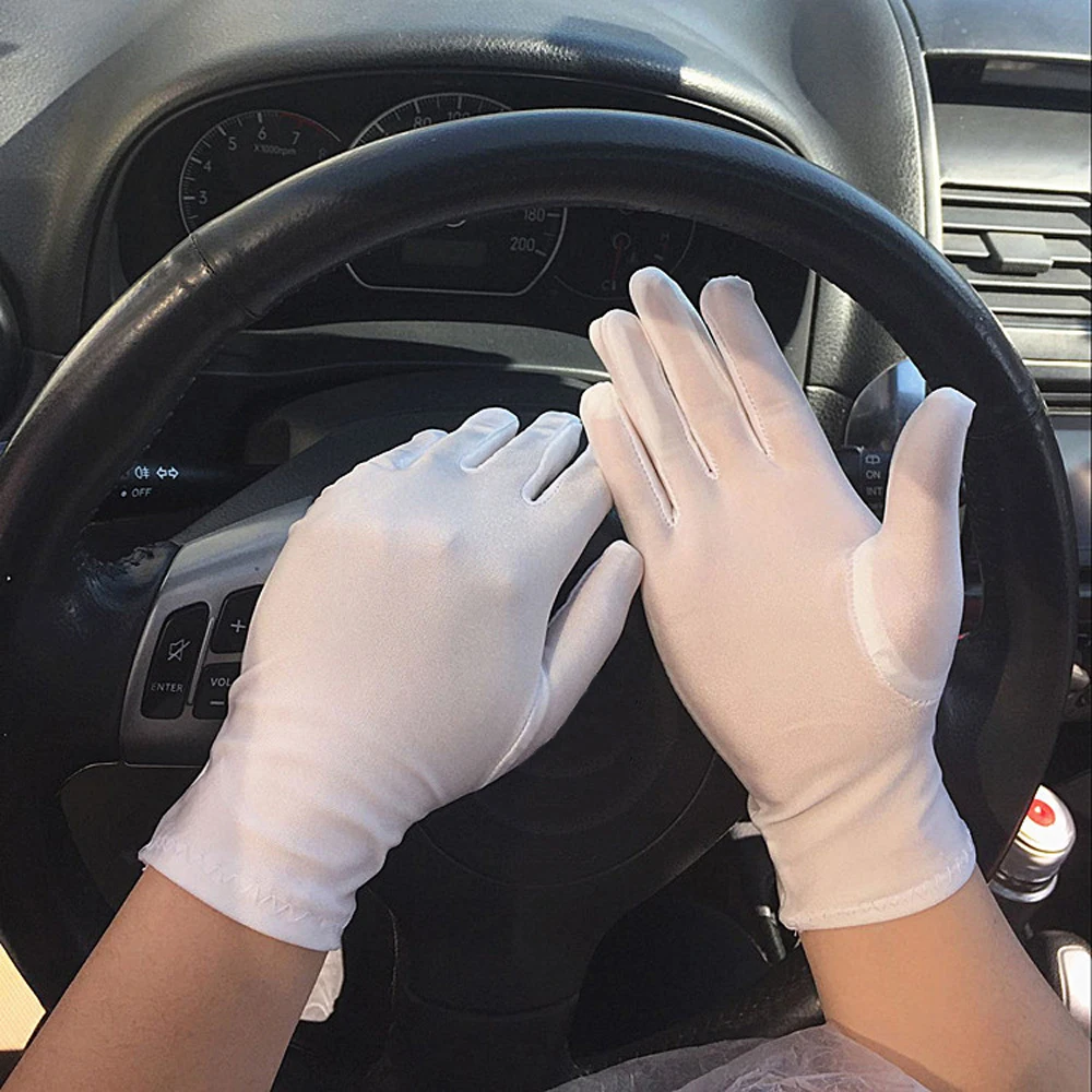 

Summer Thin Sun Protection Gloves Men Women Fashion Black White Etiquette Dance Gloves Pure Color Elastic Cycling Driving Glove