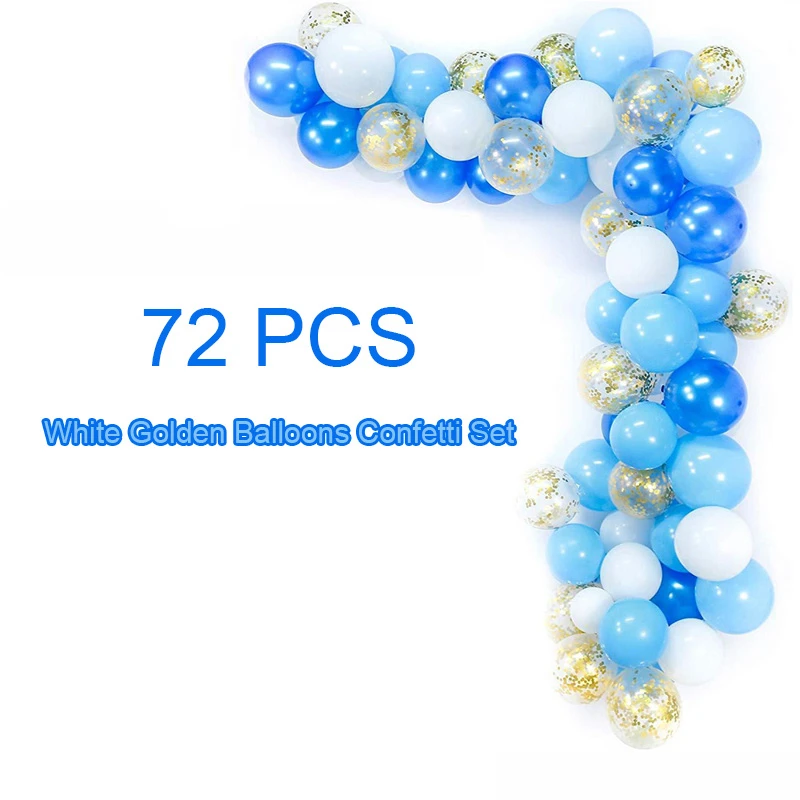 70 stücke 12 zoll Blau Weiß Goldene Luftballons Bogen Konfetti Set Charming Geburtstag Party Hochzeit Jahrestag Baby Dusche Dekoration