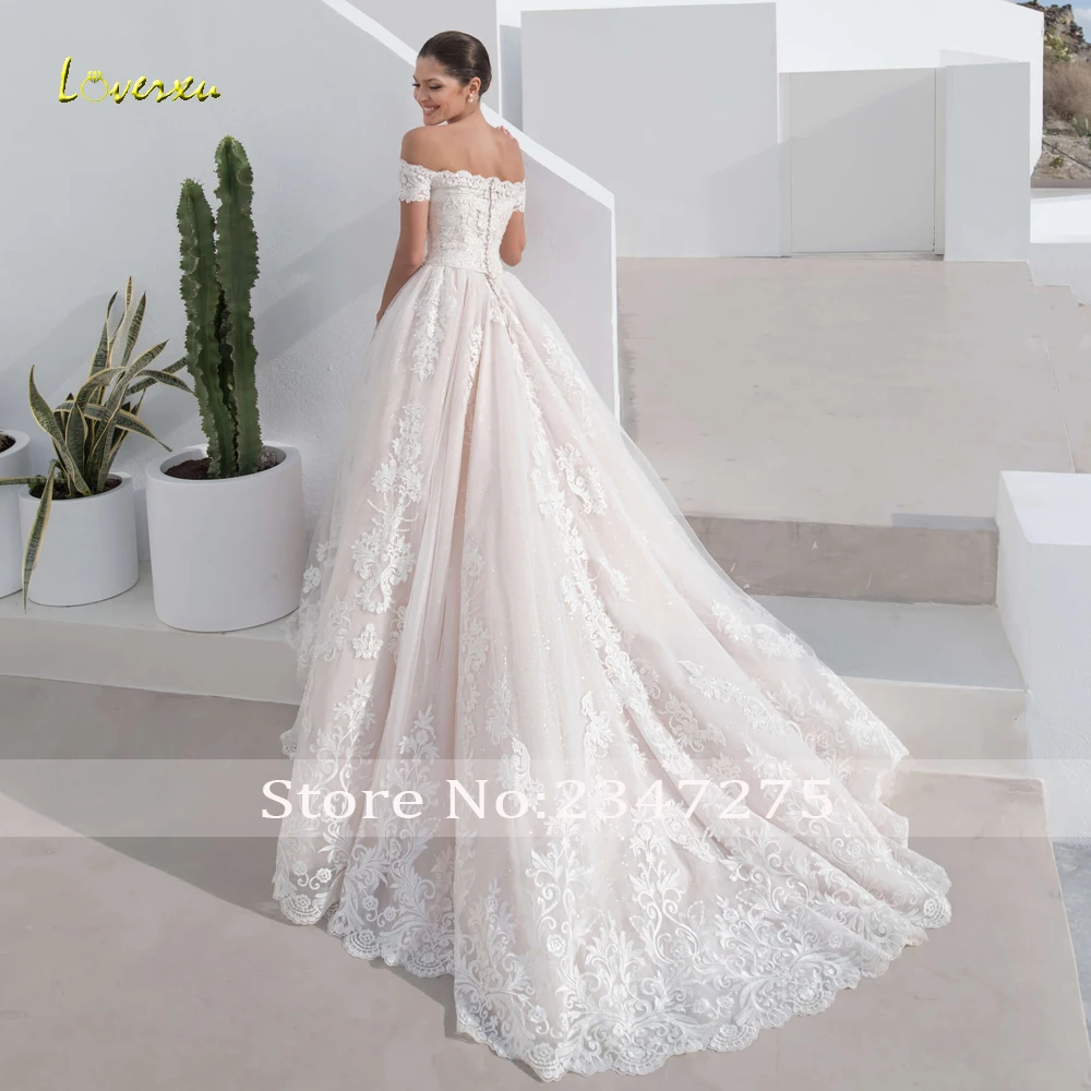 Loverxu Vestido De Novia Sexy Sweetheart Lace Wedding Dresses 2023 Off The Shoulder Appliques Sweep Train A-Line Bridal Gowns