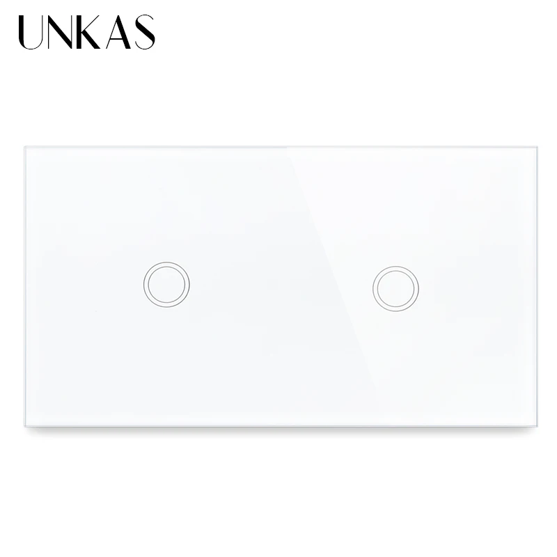 

UNKAS 2 Gang 1 Way EU Standard Olny Touch Function Light Button Switch 157mm Tempered Crystal Class Panel 300W Outlet