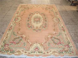 pink color hand carved  chinese wool aubusson design  chic shabby