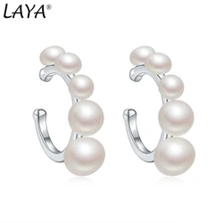 Laya 925 Sterling Silver Retro Simple C Shaped Ear Cuff Fake Perforated Natural Pearl Earcuff Earrings For Women Elegant Jewelry