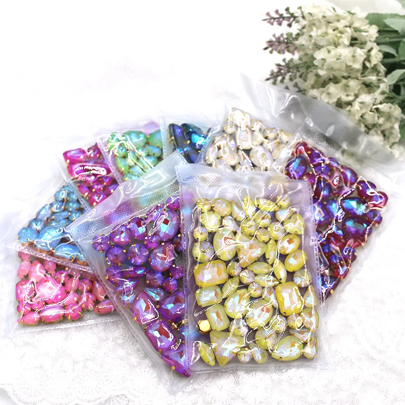 Wedding Decoration 50pcs/bag Mixed color Mocha Fluorescence Glass Crystal Stone Gold/Silver Claw Rhinestone Sew on Clothes/Shoe