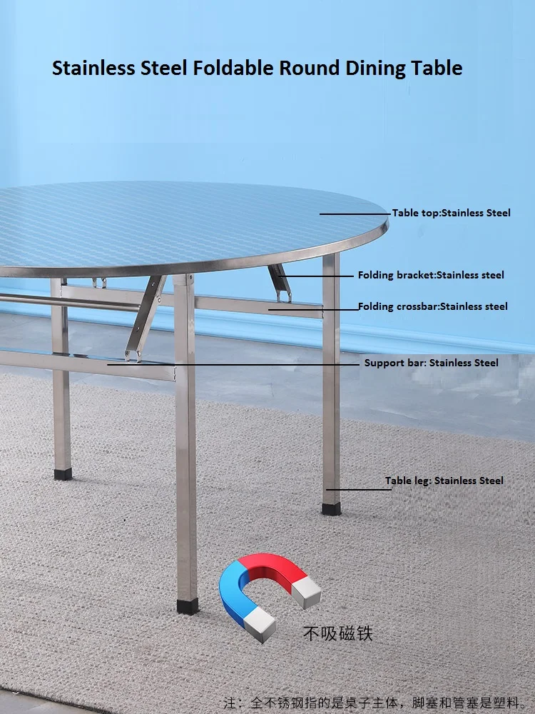 Stainless Steel Foldable Table Large Round Table One-Piece Dining Table