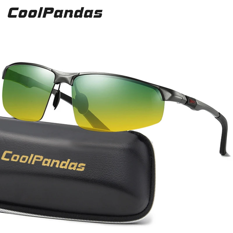 CoolPandas Brand Design Sunglasses Polarized Men Square Aluminum Magnesium Glasses Day Night Driving Shades Anti-Glare Eyewear