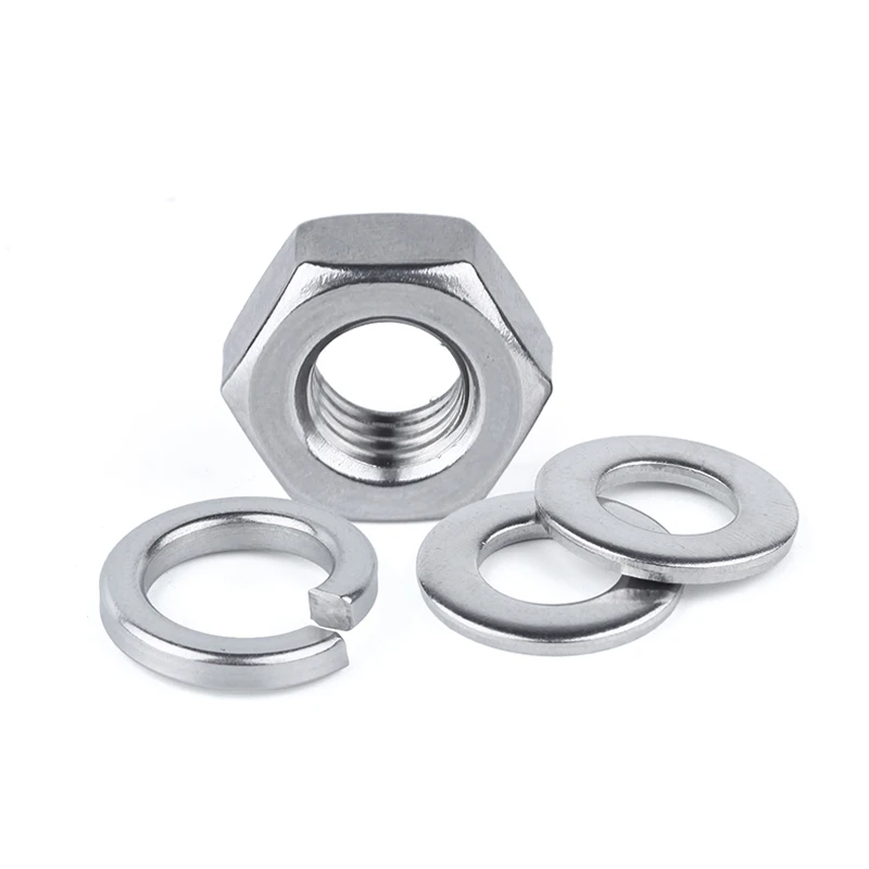 Stainless Steel Hex Nut Flat  Washer Plain Gasket Spring Washer for M1.6 M2 M2.5 M3 M4 M5 M6 M8 M10 M12 M16 M20 M24 Screw Bolt