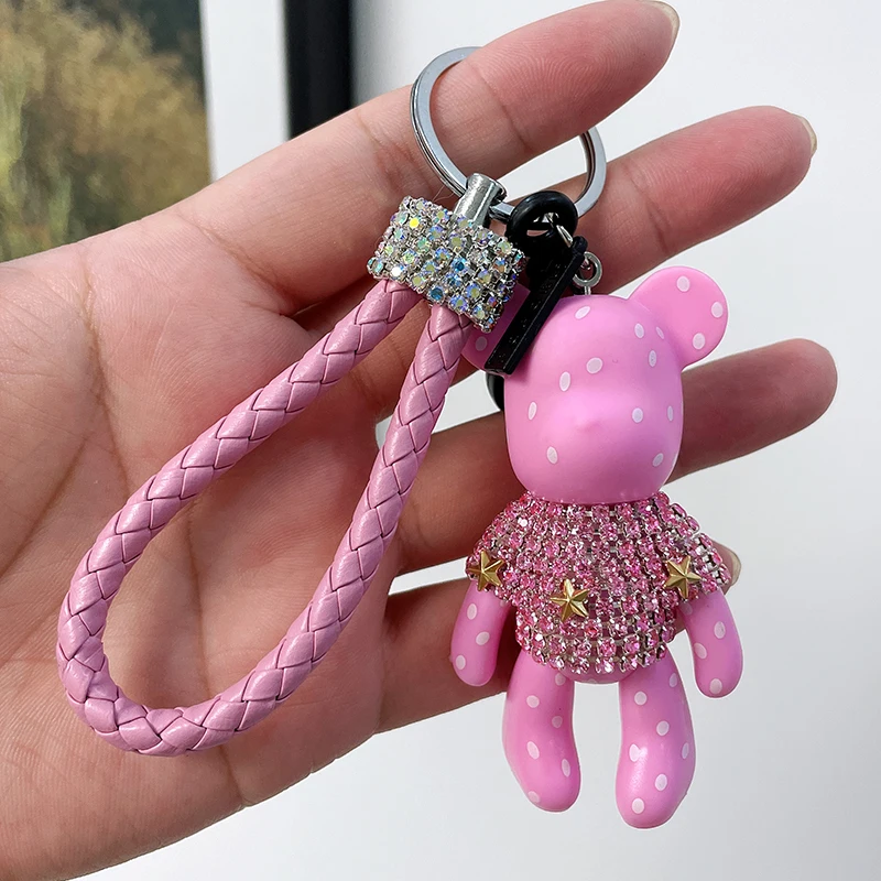 Portachiavi con strass di lusso carino portachiavi per auto con orsetto piccolo accessori per borse da donna portachiavi per coppia