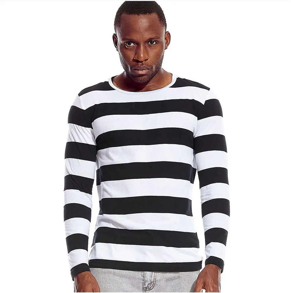 T Shirts Stripes Long Sleeve Tees for Men Round Neck Men Striped Leisure Casual Red White Cos Cosplay Halloween Costume Party