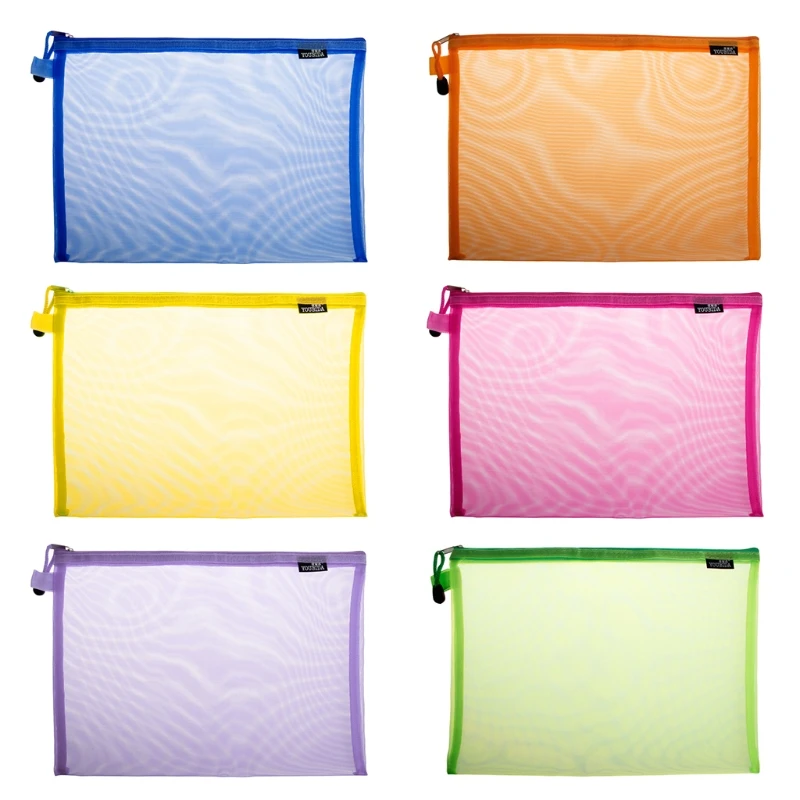 Colored A4 File Organizer Bag Large Zip-up Mesh Pocket Test Paper Holder Bag A4 File Wallet for Adults Office Travel