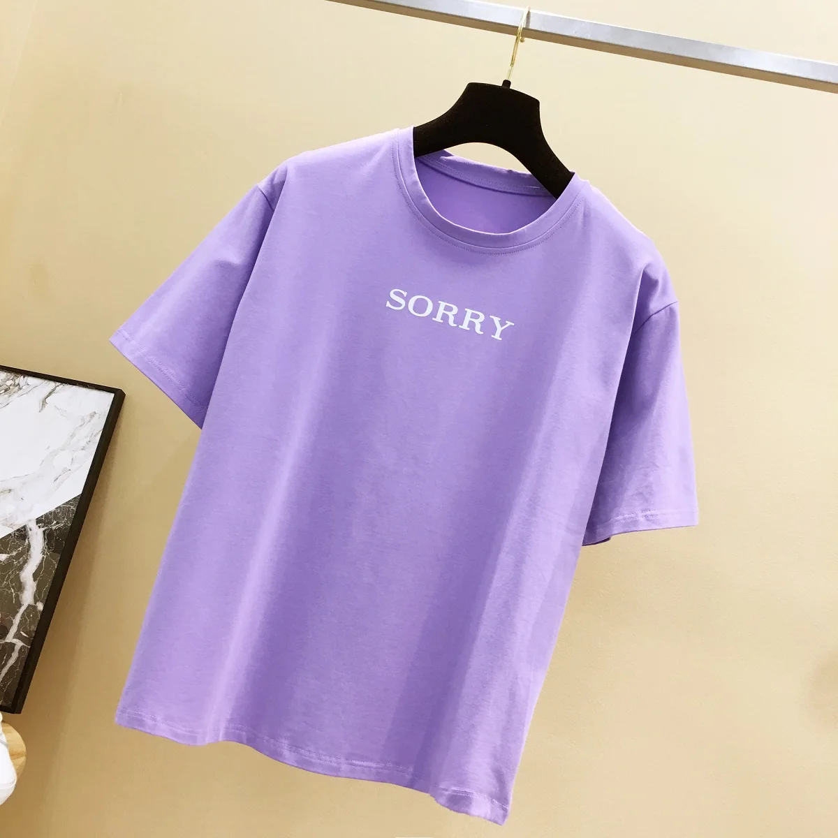 

2021 New Fashion Ins Short-Sleeved T-Shirt Female Korean Version Loose Letters Thinner T-Shirt Female Tops Simple Urban Casual P