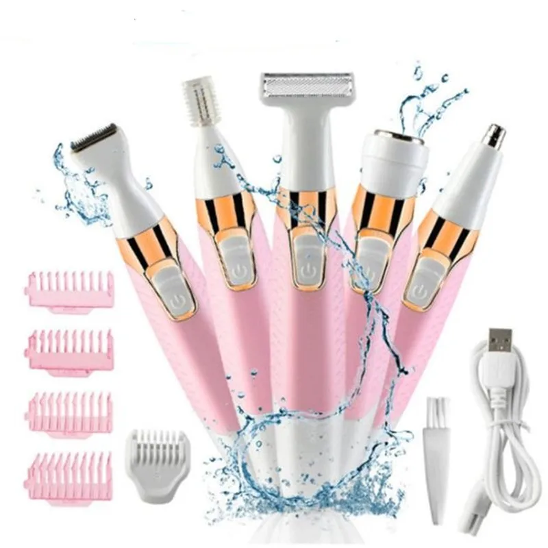 Electric Lady Epilator Wet Dry Women Shaver Bikini Pubic Haircut Trimmer Face Hair Removal Body Clipper All In One Grooming Kit