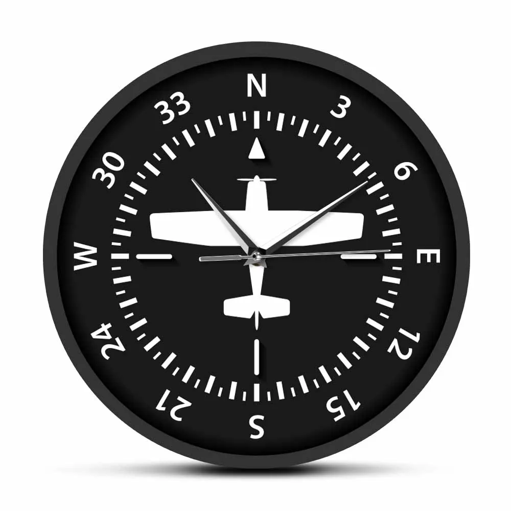 Steering Wheel Aviation Aircraft Compass Wall Clock Flight Instrument Turns Pilots Home Décor Airplane Silemt Movement Watch