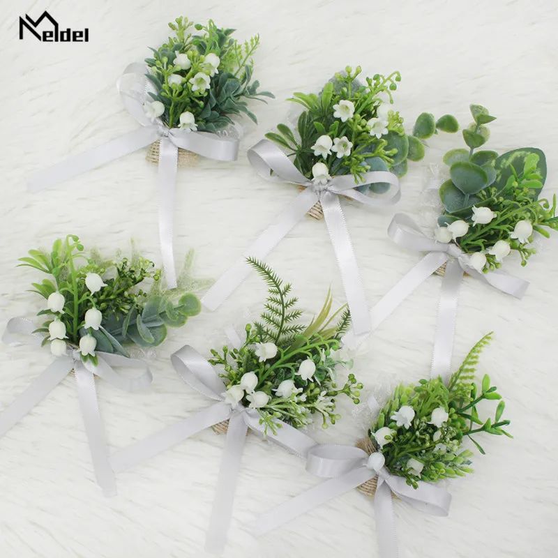 Meldel Boutonniere Xòe Chân Hoa Rừng Xanh Cưới Boutonniere Khuy Áo Cưới Người Lập Kế Hoạch Hôn Nhân Corsages Thổ Cẩm