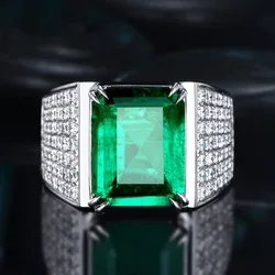 Handmade Male Square Simulated Emerald cz Ring 925 sterling silver Engagement Wedding band Rings for men Gemstones Party Bijou